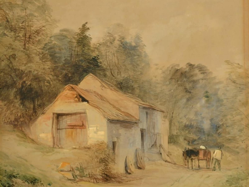 1798-William Evans - Cavallo e carro accanto a un cottage